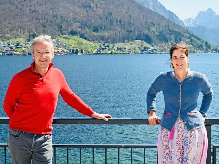 Mitterbauer mit Stardirigent Franz Welser-Möst am Traunsee.