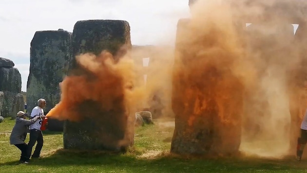 Im Sommer 2024 hatten Mitglieder der Gruppe „Just Stop Oil“ den Steinkreis Stonehenge mit ...