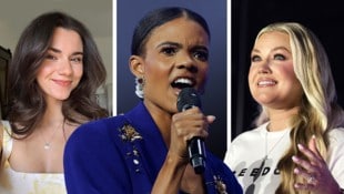 Krone KREATIV/instagram.com/imbrettcooper, Rebecca Cook/REUTERS/picturedesk.com, JONATHAN ERNST/AFP/picturedesk.com Brett Cooper, Candace Owens und Erika Kirk (v.l.n.r.) begeistern Massen mit ihren ...