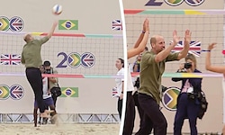 Prinz William beweist beim Beachvolleyballspiel am Copacabana-Strand seine Sportlichkeit.