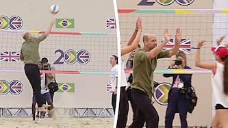 Prinz William beweist beim Beachvolleyballspiel am Copacabana-Strand seine Sportlichkeit.