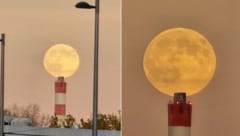 Der Supermond um 16.20 Uhr über den Dächern von Wien-Simmering.