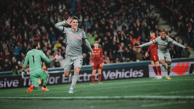 Nicolas Capaldo erzielte für Red Bull Salzburg im Februar 2023 das Siegtor gegen die AS Roma.