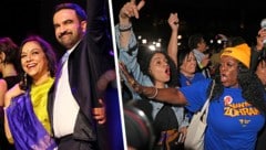 Zohran Mamdani nach seinem Wahlsieg mit seiner Mutter Mira Nair (li.). Seine Anhänger jubelten ...