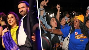 Zohran Mamdani nach seinem Wahlsieg mit seiner Mutter Mira Nair (li.). Seine Anhänger jubelten ...