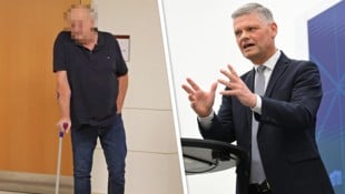 Der 63-Jährige erscheint mit einer Krücke. Hanger lässt sich im Landl nicht blicken.