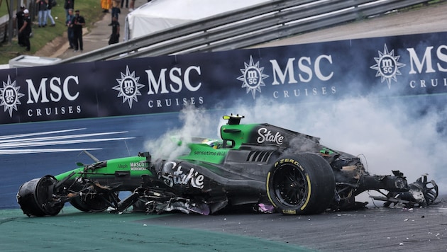 Der schwer beschädigte Bolide von Gabriel Bortoleto