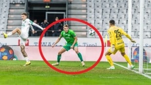 Benjamin Böckle bei seinem vermeintlichen Treffer zum 2:0 für die WSG Tirol gegen den SK Rapid ...