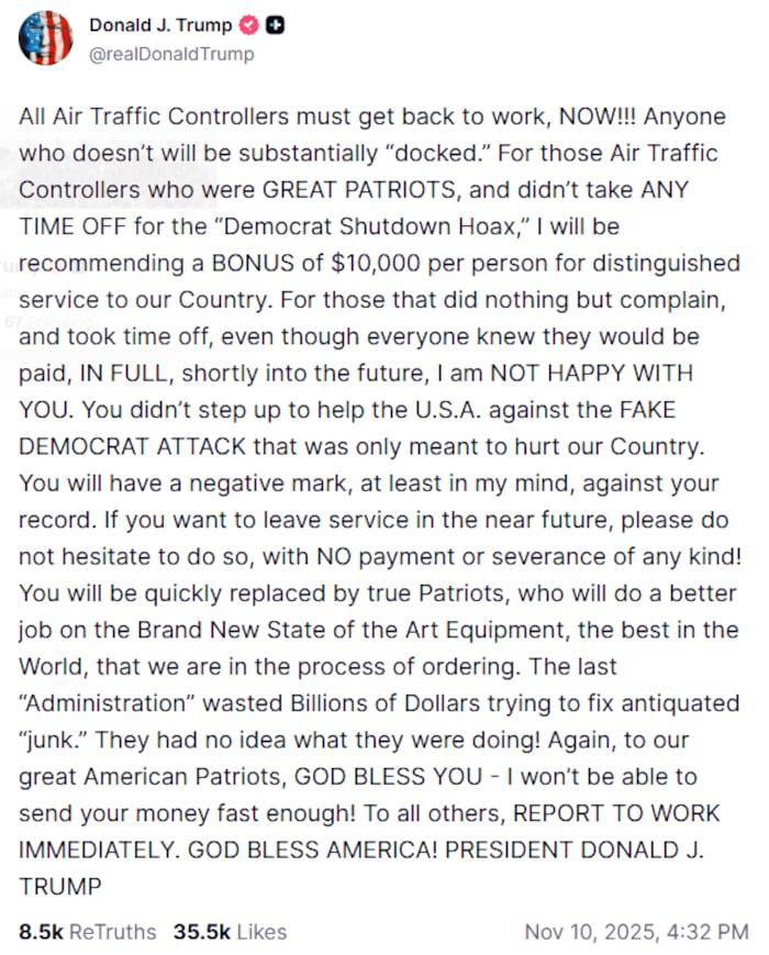 Donald Trump machte seinem Ärger auf Truth Social Luft.