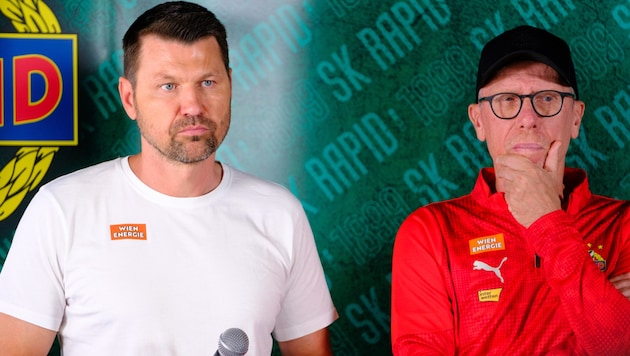 Rapid-Sportchef Markus Katzer (li.) und Trainer Peter Stöger