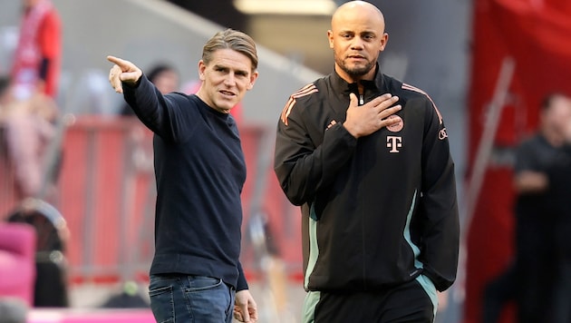 Bayern-Sportdirektor Christoph Freund (li.) und -Trainer Vincent Kompany