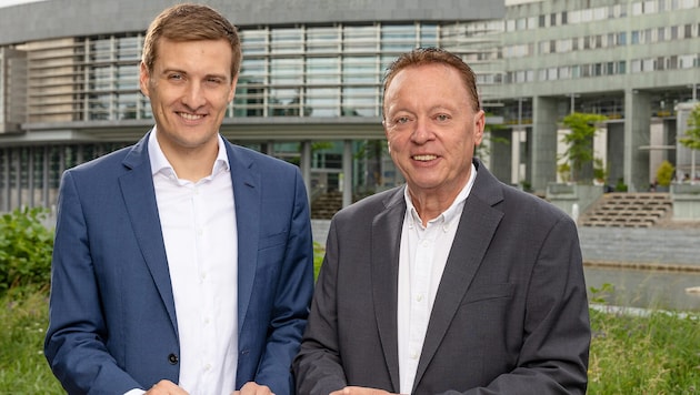 SPÖ-Landesparteiobmann Sven Hergovich und Klub-Chef Hannes Weninger präsentieren heute „Ziele ...