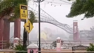 Der Supertaifun Fung-wong erschütterte eine Brücke massiv, als er am Sonntag auf die Philippinen ...