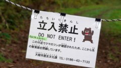 Dieses Schild macht auf die Gefahr durch Bären in der Region Aktita aufmerksam.