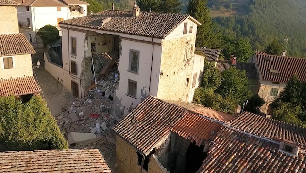 Schäden in Accumoli nach dem Erdbeben im Jahr 2016