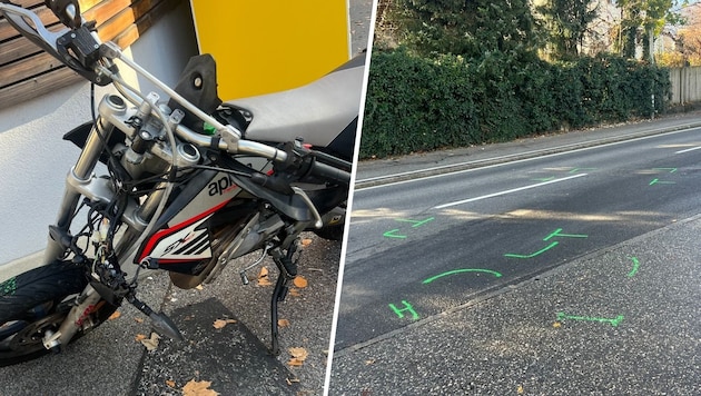 Das demolierte Moped – der Lenker landete schwer verletzt auf der Fahrbahn.
