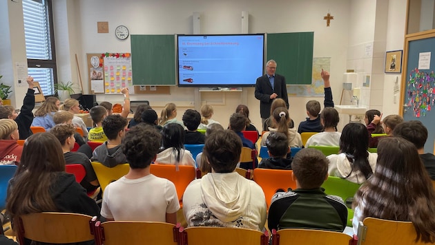 Martin Pellizzari bezog die Mittelschüler aktiv in den Vortrag ein.