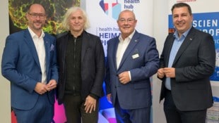 V. li.: LR Mario Gerber, Wissenschaftler Josef Penninger, Klaus Weinberger (Health Hub), Marcus ...