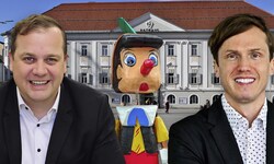 Vize Jonke (links) bezeichnet seinen Amtskollegen Rabitsch (rechts) als Pinocchio (Mitte).
