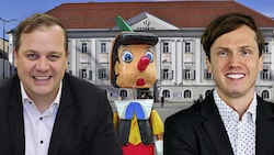 Vize Jonke (links) bezeichnet seinen Amtskollegen Rabitsch (rechts) als Pinocchio (Mitte).