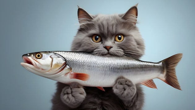 Fake oder echt? Eine Katze mit einem Fisch