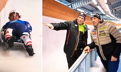 Rodel-Weltmeister Jonas Müller (links) knallte bei der neuralgischen Stelle zweimal an die ...