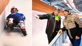 Rodel-Weltmeister Jonas Müller (links) knallte bei der neuralgischen Stelle zweimal an die ...