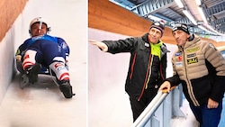 Rodel-Weltmeister Jonas Müller (links) knallte bei der neuralgischen Stelle zweimal an die ...