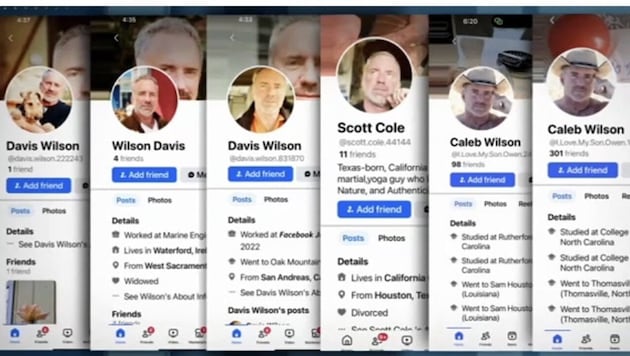 Mit verschiedenen Fotos von Scotts diversen Profilen auf Social Media wird Single-Frauen das ...