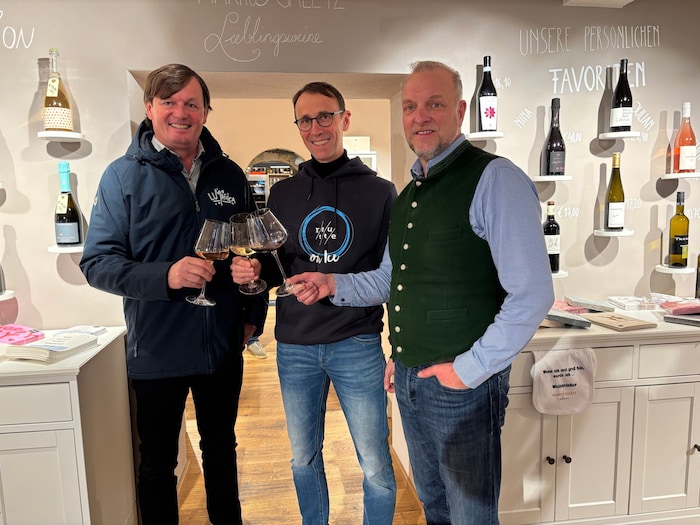 Thomas Mark (MK Illumination), BM Günter Salchner und Markus Gassler („Krone“, v. li.).