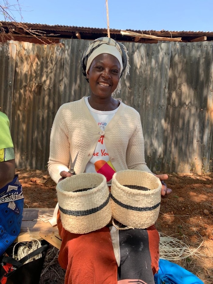 So sieht ein fertiges Sisal-Körbchen aus.