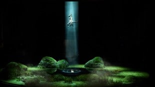 Alice (Álfheiður Erla Guðmundsdóttir).plumpst in Elisabeth Stöpplers Inszenierung ins grasgrüne ...