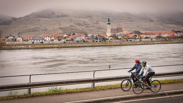 Im November ist man mit dem Fahrrad meist alleine am Donau-Radweg unterwegs.