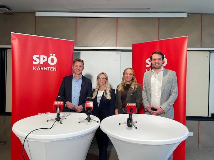 Kärntens SP-Chef Daniel Fellner mit Nicole Schojer, Manuela Lobnik und Luca Burgstaller