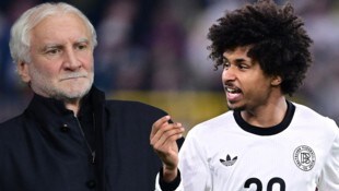 DFB-Sportboss Rudi Völler (li.) und Karim Adeyemi