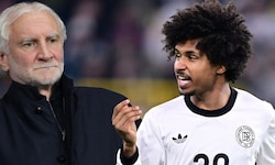 DFB-Sportboss Rudi Völler (li.) und Karim Adeyemi
