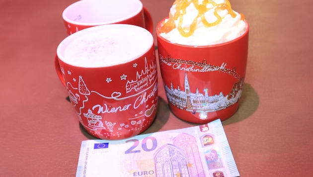 Ein Glühwein, ein Sachertorten-Punsch sowie einer für Kinder ist ohne Pfand um 20 Euro drin.