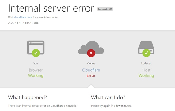 "Error Code 500": Several websites display this error message.