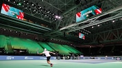 Jurij Rodionov trainierte auf dem beeindruckenden Center Court.