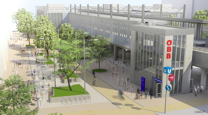 So wird die neue S-Bahnstation Handelskai aussehen: längere Bahnsteige und eine moderne ...