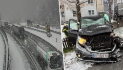 Dichtes Schneetreiben Donnerstagfrüh auf der Brennerautobahn (links). In Münster kam es zu einer ...