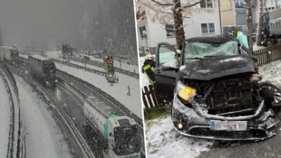 Dichtes Schneetreiben Donnerstagfrüh auf der Brennerautobahn (links). In Münster kam es zu einer ...