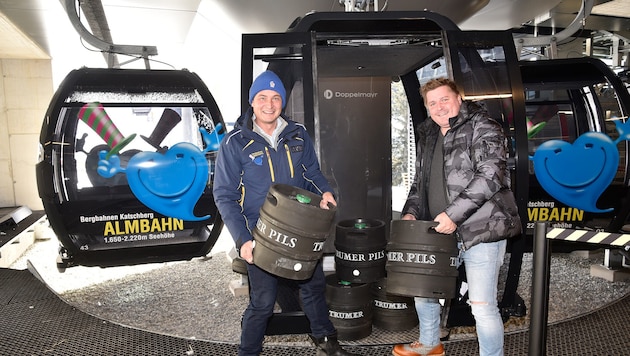 Am Katschberg werden die Gondeln mit Bierfässern getestet.
