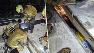 Die Feuerwehr versuchte zunächst, vom Dach aus zu dem Deutschen zu gelangen, der in dem ...