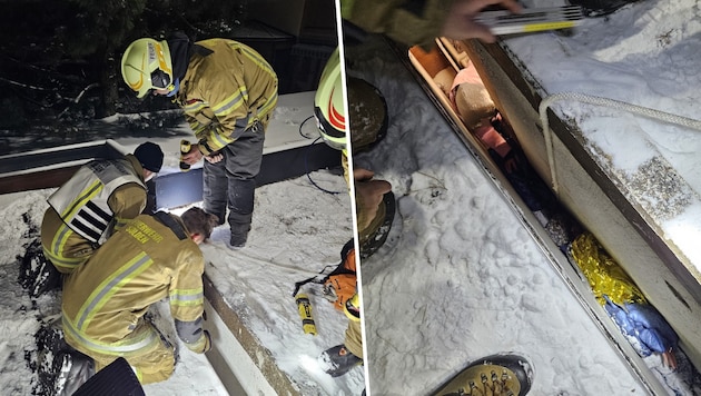 The fire department first tried to reach the German from the roof, who was stuck in the gap, ...