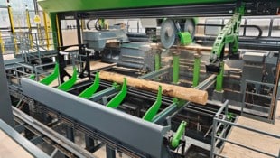 Nach dem Entrinden werden die Stämme automatisch vermessen, eine Software erstellt das optimale ...