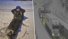 Während Sebastian mit dem Schnee seine Freude hat, kämpfen sich Lkw-Lenker und Pendler durch das ...