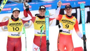 Im März feierte Lukas Feurstein (M.) in Sun Valley seinen ersten Weltcupsieg vor Raphi Haaser ...