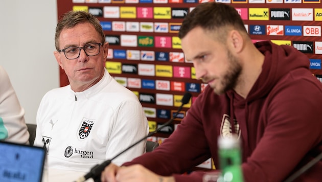 ÖFB-Teamchef Ralf Rangnick (links) kann sich an eine besondere Motivationsspritze durch Marko ...