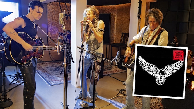 Yungblud, Steven Tyler und Joy Perry (v.l.) im Studio, um gemeinsam die überraschende EP „One ...